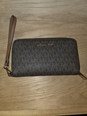 Michael Kors Brown Logo Zip Wristlet Wallet